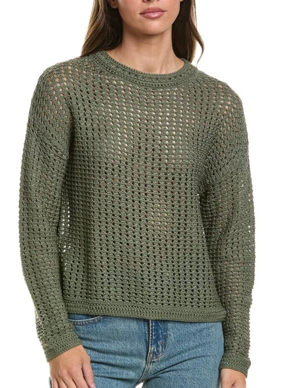 VINCE Crochet Cotton Crewneck Sweater Sea Fern Size L NWT $348